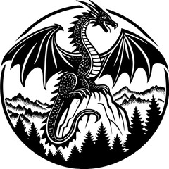 dragon (linocut style)