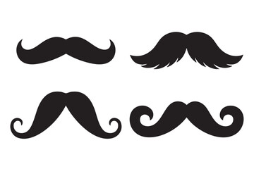 Four black stylized mustache icons on white background facial hair symbol
