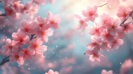 Close-up of vibrant pink petals on a branch.
Soft focus image of cherry tree branches in bloom.