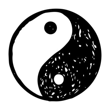 Yin Yang symbol, black and white balance symbol vector hand drawn