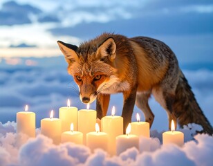 Fox and candles in snow