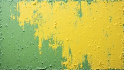 Obraz premium The worn texture of a graffiti wall is marked by faded strokes of yellow and green spray paint, blending into an abstract urban canvas