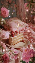 Vintage cake sparkling dessert flowers.