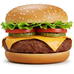 Delicious cheeseburger with lettuce tomato and beef patty on bun