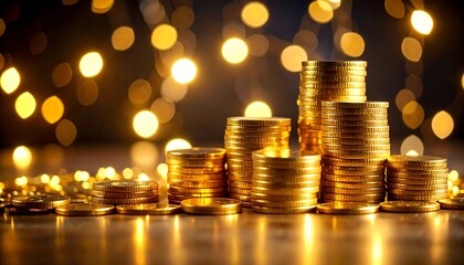 Golden coins stacked in a pyramid
