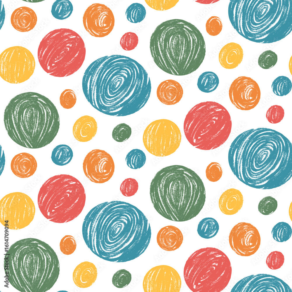 Poster polka dots multi color seamless pattern. crayon difrent kids element endless background. naive simpl