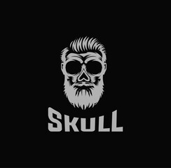  Bearded Hipster Skull with Haircut Vector