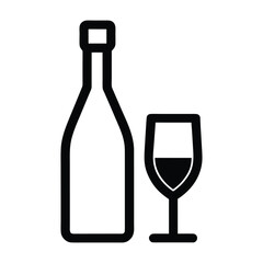 Black outline of wine bottle and glass with red wine on white background wine glass beverage
