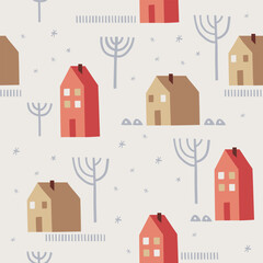 Winter, Christmas seamless pattern design, Boho, Bohemian modern style