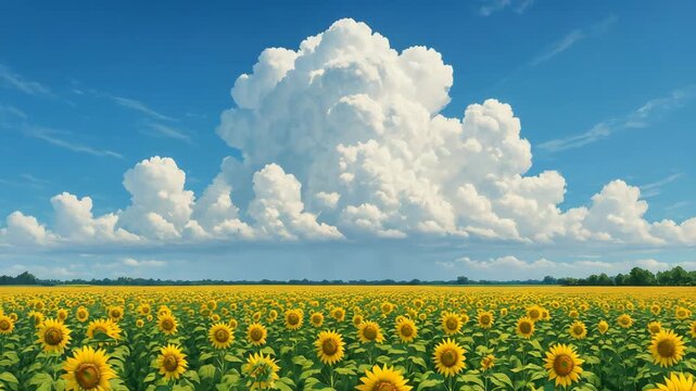夏のひまわり畑と入道雲