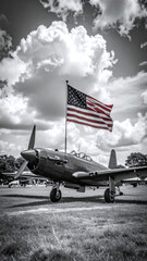 American Heritage Plane by Flagpole