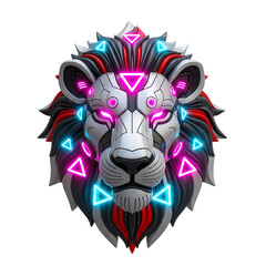 Futuristic Cybernetic Lion Head with Neon Geometric Accents and Glowing Eyes