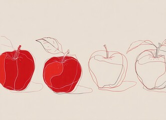 minimalist red apple line art pattern
