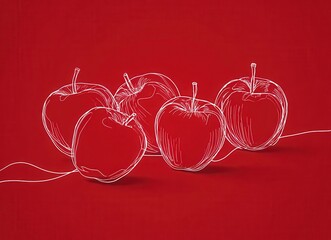 minimalist red apple line art pattern