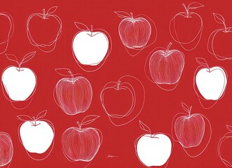 minimalist red apple line art pattern