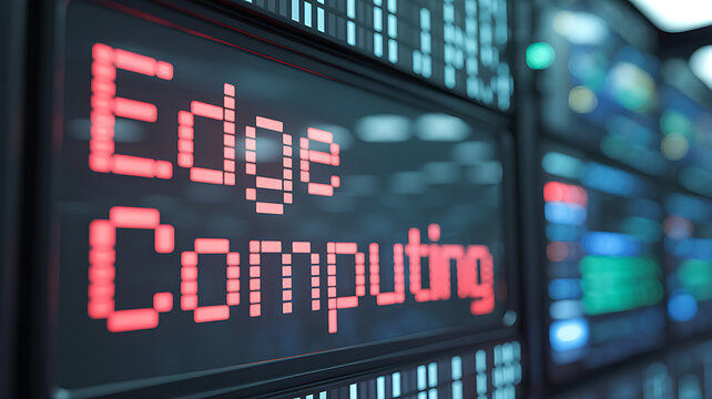 Red L E D text Edge Computing on digital screen technology