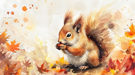 watercolor painting of a cute baby squirrel