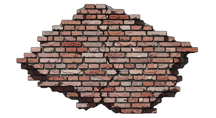 Cracked and Damaged Red Brick Wall Texture with Irregular Edges Showing a Rough Weathered Appearance