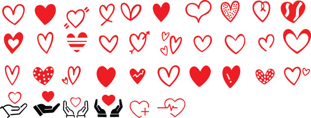 Art & IllustrationHeart icon set.Collection of heart illustration with different style. Heart shape Isolated on white background.A flat color heart set icon editable. Grunge rough brush stroke romance