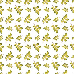 Detailed pattern of green leaves on a white background showcasing vibrant nature elements throughout