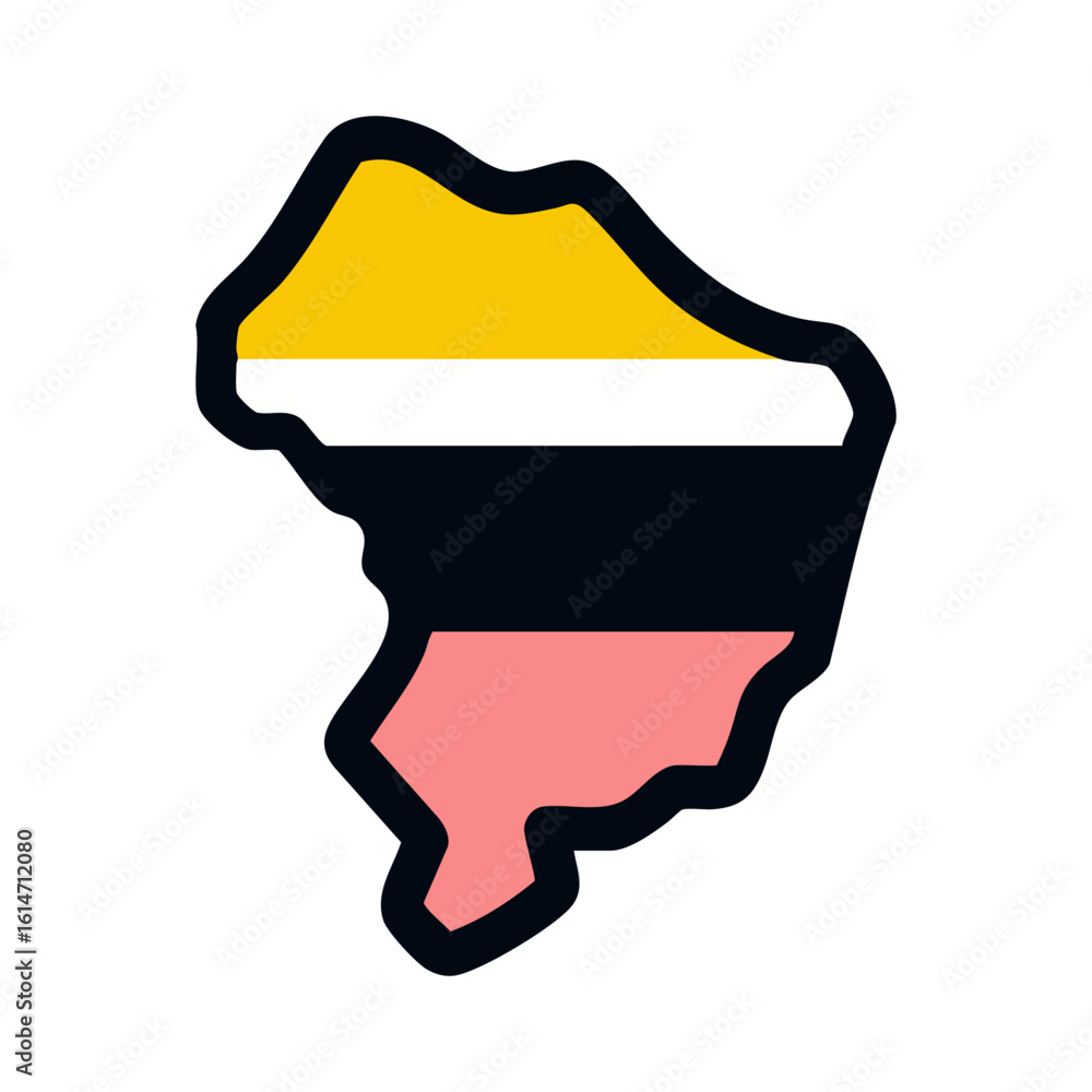 Aufkleber abstract geometric shape with color blocks and black outline on white.