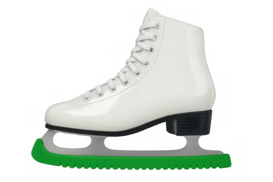 White ice skate with green blade cover on transparent background - Powered by Adobe