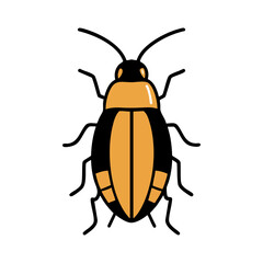 Boldly Outlined Orange and Black Beetle Illustration, Symmetrical Design