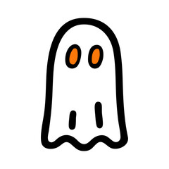 Cartoon Ghost with Orange Eyes and Black Outline for Halloween