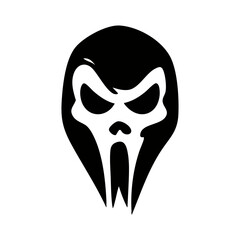 Iconic Black and White Stylized Ghost Face Mask Vector Illustration for Horror and Halloween Designs