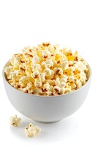A bowl of popcorn against a white background