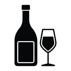 Black silhouette of a wine bottle and a wine glass filled with dark liquid drink beverage 1