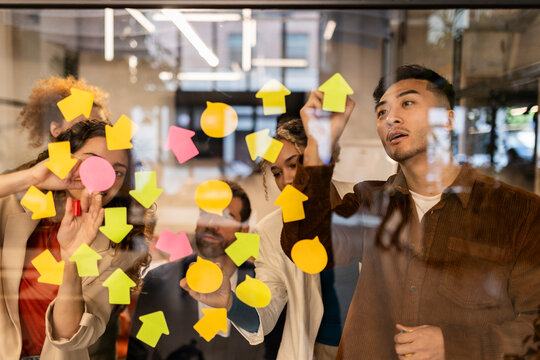 Businessman planning strategy and brainstorming colleagues at office