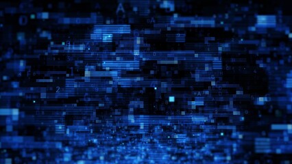 Abstract Digital Matrix with Binary Code and Blue Pixelated Pattern in Motion