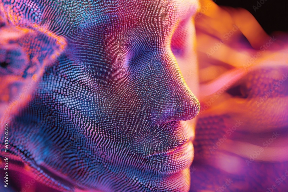 Aufkleber closeup exploration of a digital artificial intelligence representation in vibrant colors, closeup o