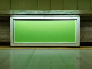 A blank green square screen in a subway environment