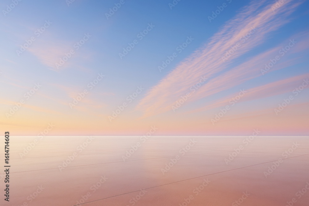 Poster minimalist abstract background with soft pastel sky and light reflection on smooth ground at dawn or