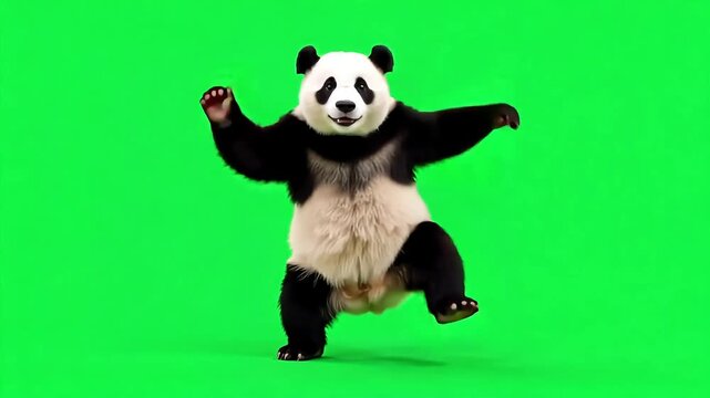 Animated panda waving hello on vibrant green screen, perfect for playful children's content