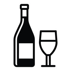 Black silhouette of a wine bottle and a wine glass on white background drink beverage