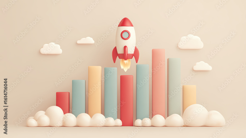 Aufkleber rocket bar chart growth business success launch cloud progress finance startup innovation achievemen