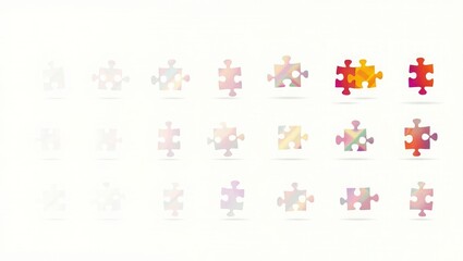 Colorful puzzle pieces arranged in rows jigsaw gradient