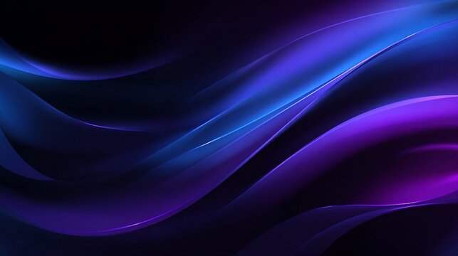 Abstract dark background with flowing waves of blue and purple light