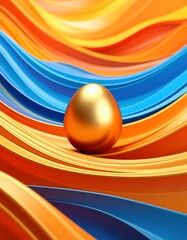 Golden egg on colorful abstract waves
