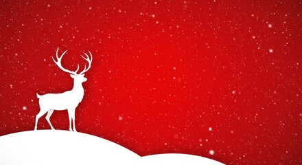 White reindeer silhouette on a red snowy background.

