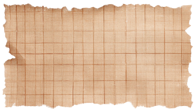 Vintage Torn Graph Paper Texture with Brown Grid on Transparent Background