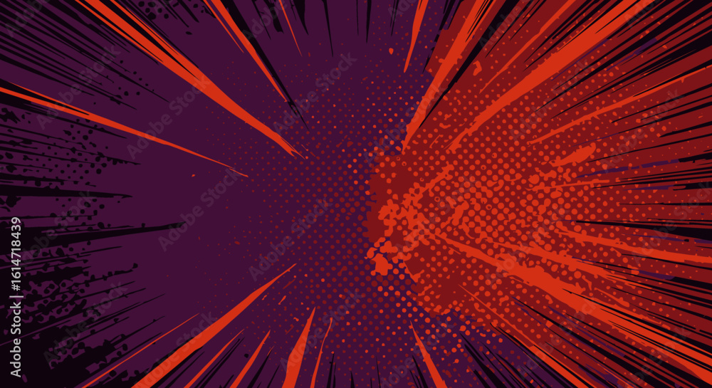Poster dynamic comic book style background with halftone and speed lines
