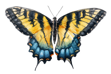 Watercolor Eastern Tiger Swallowtail Butterfly Illustration on Transparent Background