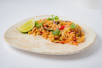 Colorful fried rice with herbs and lime bursts with flavor, tantalizing your taste buds