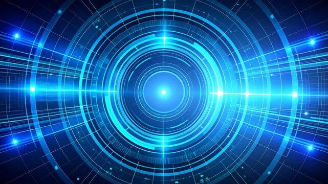 Abstract data HUD with glowing symmetrical UI grid and pulsing futuristic tech animation