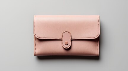Pink leather wallet on a grey background