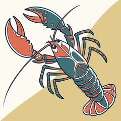 Red seafood vector illustration of a cartoon lobster with large claws